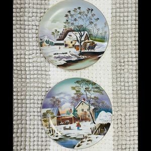 Vintage Snow Scenery 8” Plates (2) Made in Japan